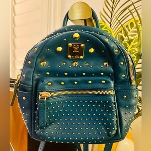 MCM Teal mini Backpack with Gold Studs